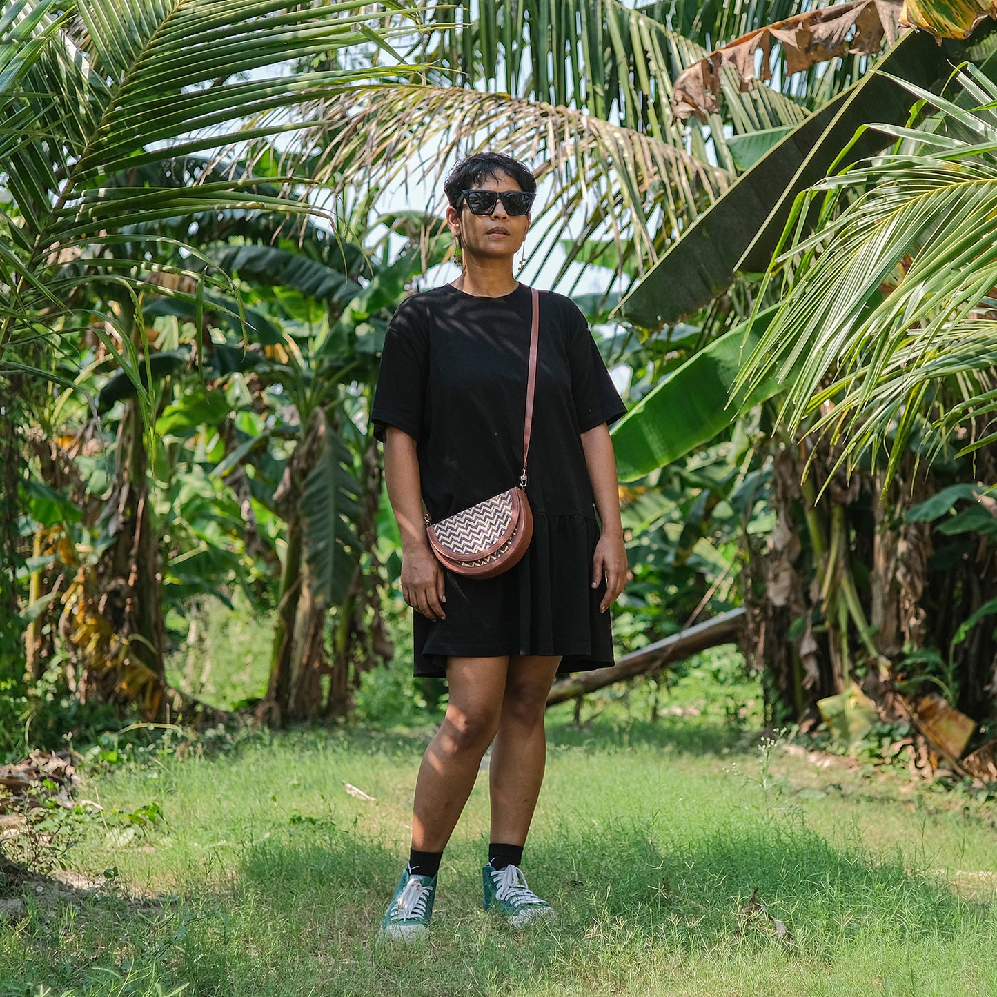 Half Moon Sling Bag - Blue & Biege