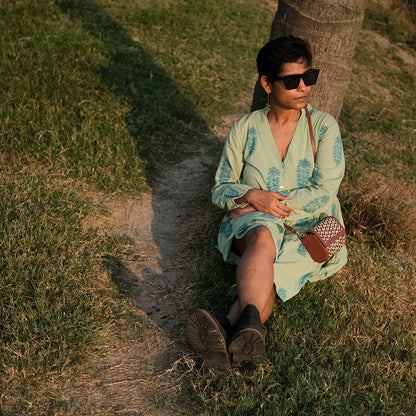 Ladies Mini Sling Bag - Blue & Biege