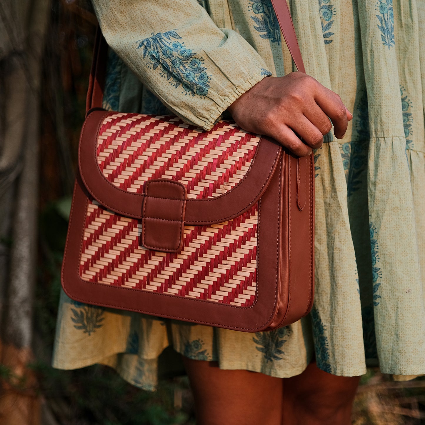 Ladies Sling Bag - Red & Biege