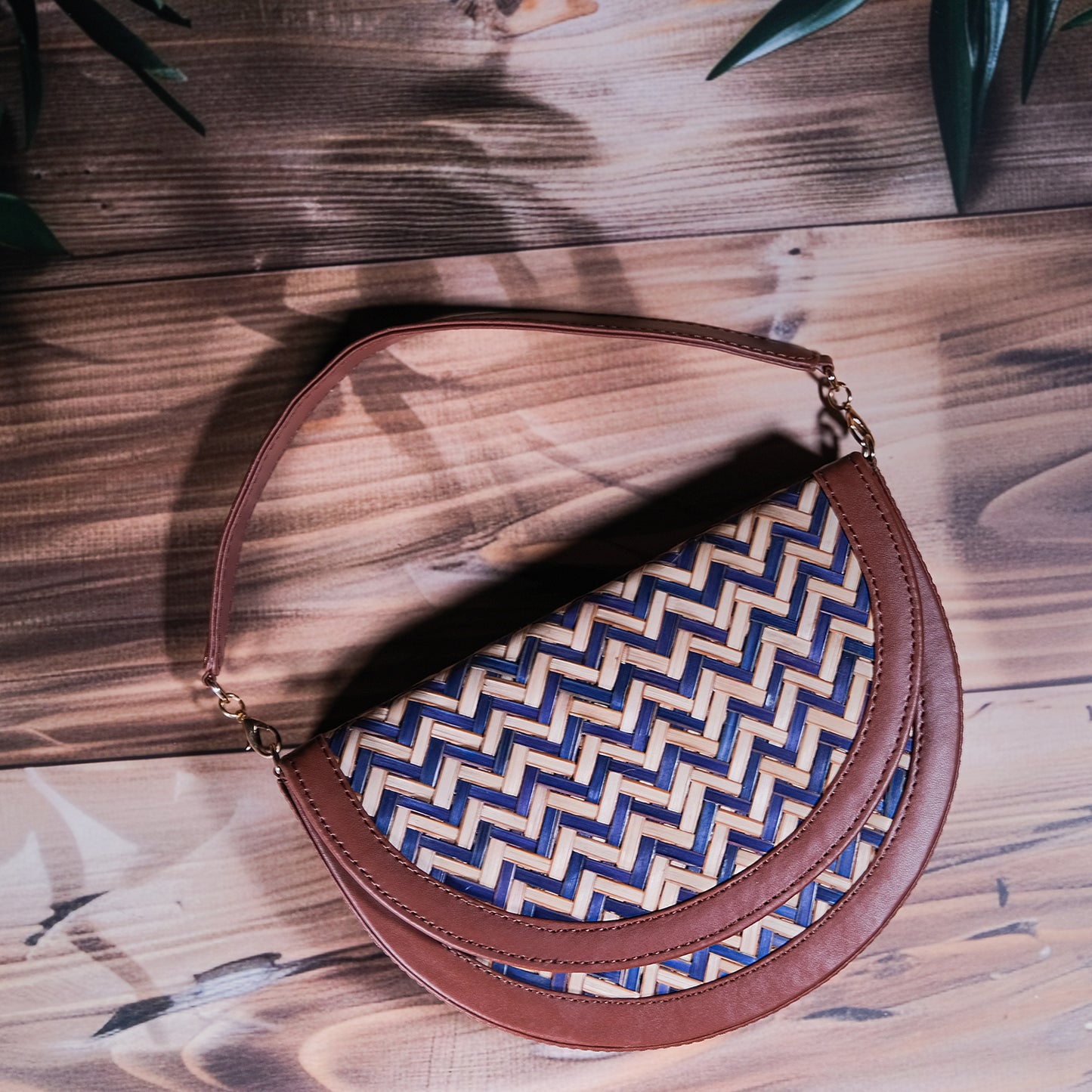 Half Moon Sling Bag - Blue & Biege