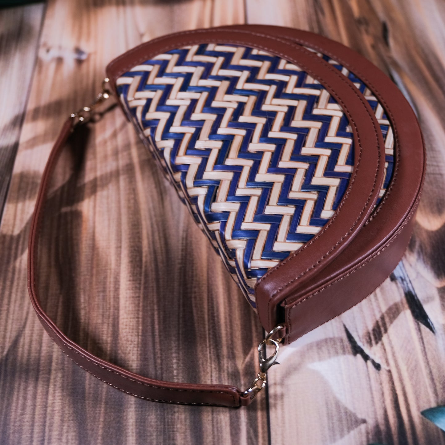 Half Moon Sling Bag - Blue & Biege